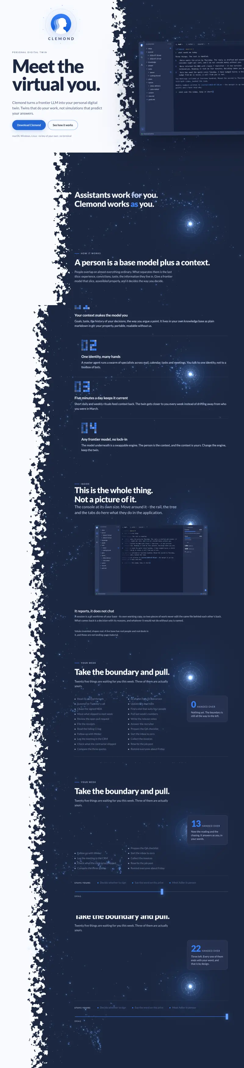 Clemond - the desktop page, top to bottom