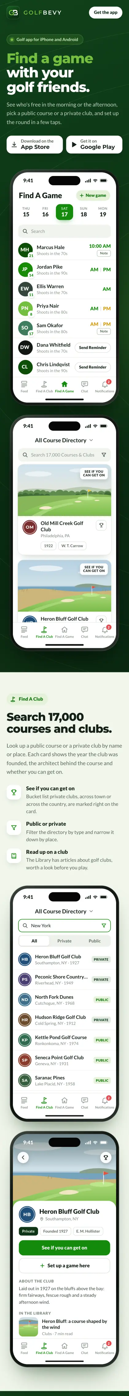 GolfBevy - the phone page