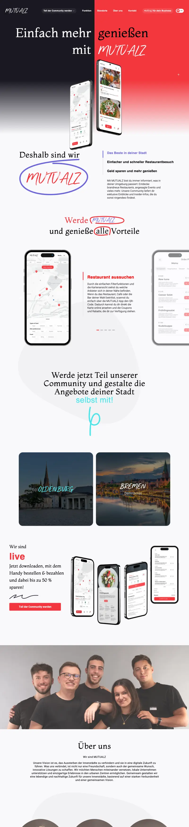 Mutualz - the desktop page, top to bottom