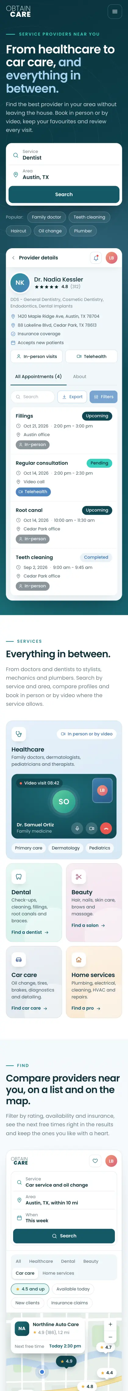 ObtainCare - the phone page