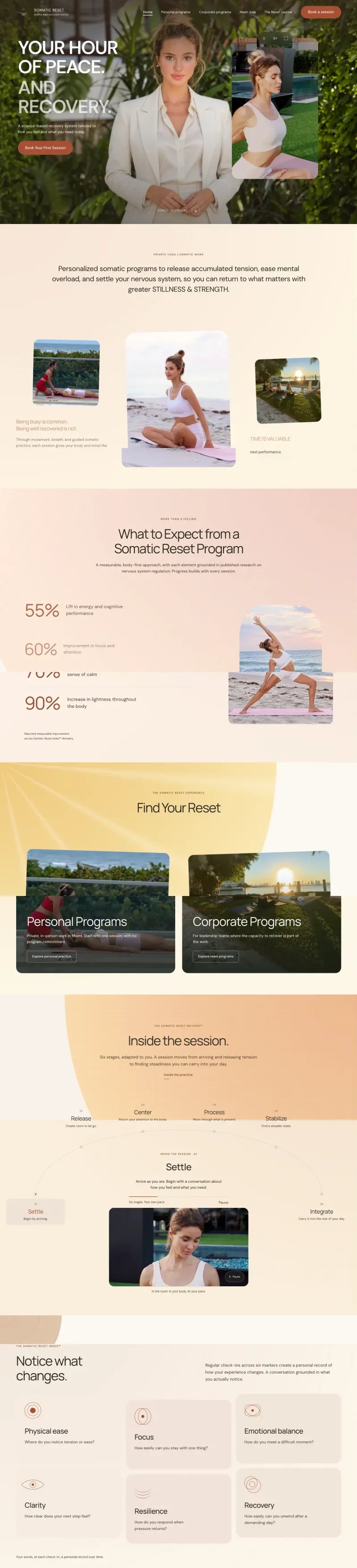 Somatic Reset - the desktop page, top to bottom